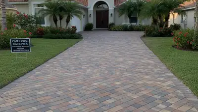 Interlocking paver driveway installation by professional landscapers in Cape Coral, FL