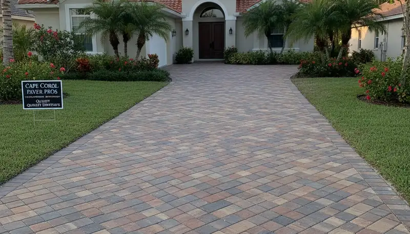 Interlocking paver driveway installation by professional landscapers in Cape Coral, FL