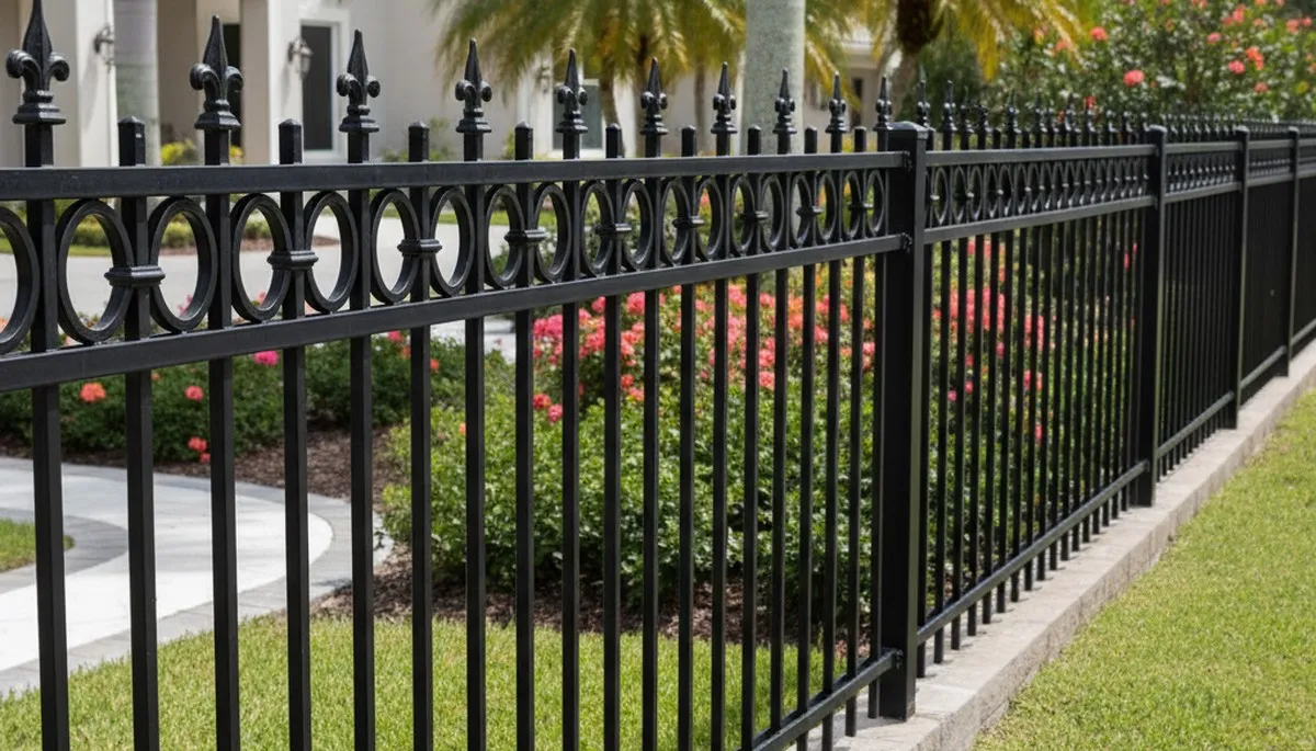 Ornamental black metal fence installation by Chop Chop Landscaping in Cape Coral, FL
