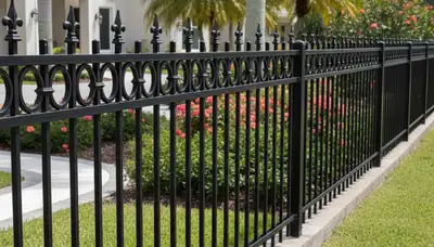 Ornamental black metal fence installation by Chop Chop Landscaping in Cape Coral, FL