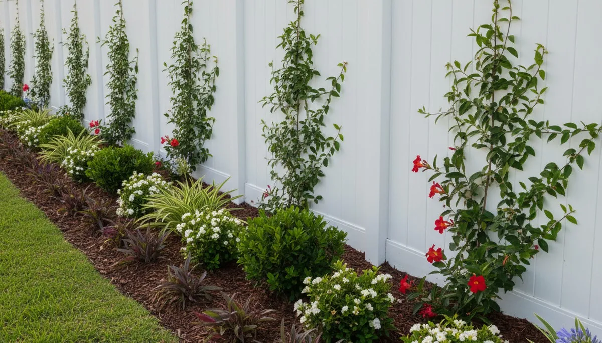 Decorative fence with lush garden plantings by Chop Chop Landscaping in Cape Coral, FL