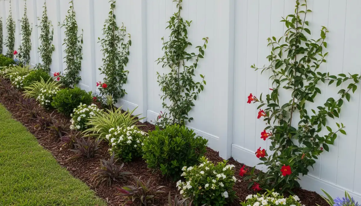 Decorative fence with lush garden plantings by Chop Chop Landscaping in Cape Coral, FL