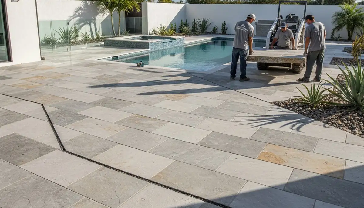 Modern large format stone paver installation by Chop Chop Landscaping in Cape Coral, FL