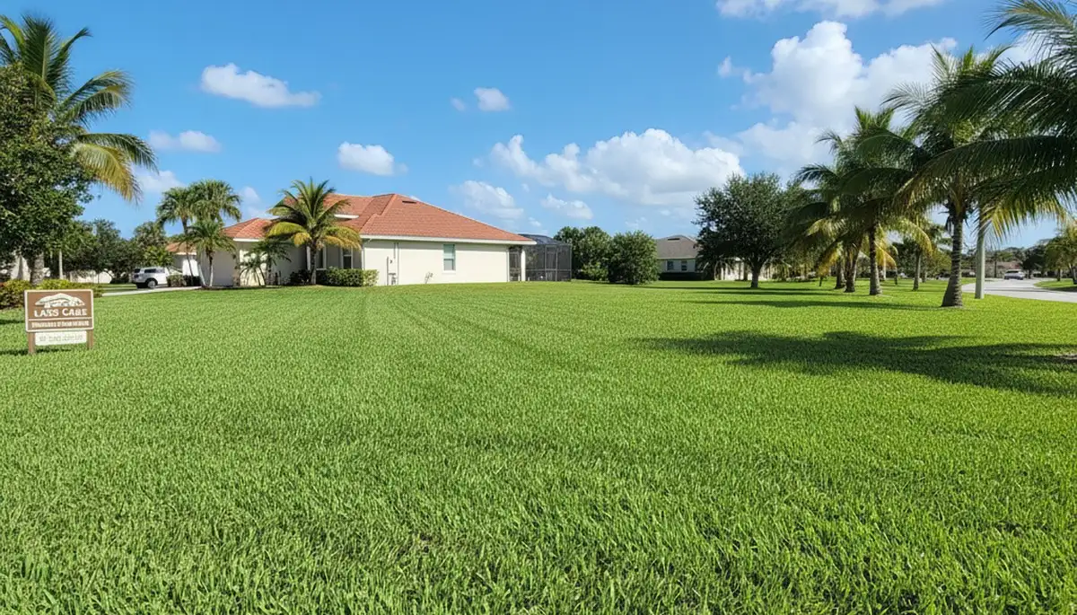 Lush green residential lawn in Cape Coral FL showing professional landscaping and lawn care results