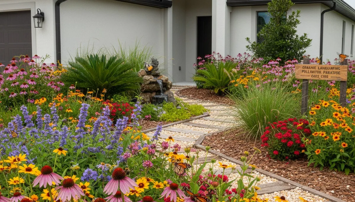 Native pollinator garden with bee‑friendly flowers by organic landscapers in Cape Coral, FL