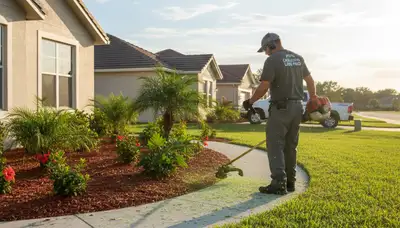 Technician performing precise lawn edge trimming and maintenance in Cape Coral, FL landscaping service
