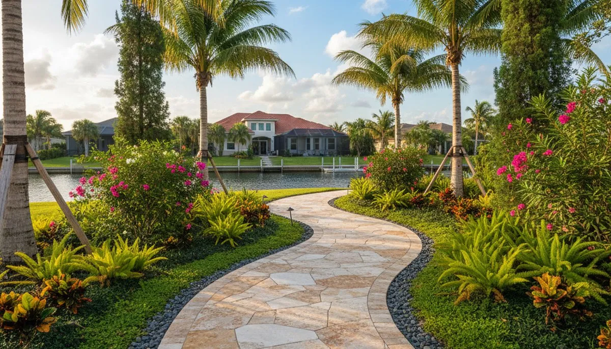 Professional stone paver pathway installation by Chop Chop Landscaping in Cape Coral, FL